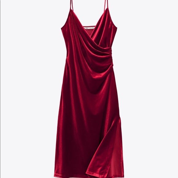 ZARA BLOGGERS FAV ELEGANT VELVET RED MIDI DRESS NEW WITH TAGS MEDIUM - Picture 4 of 9